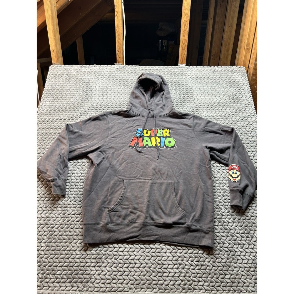 Super Mario Nintendo Hoodie Mens XL Gray Mad Engine 2022 Mario Patch Gamer